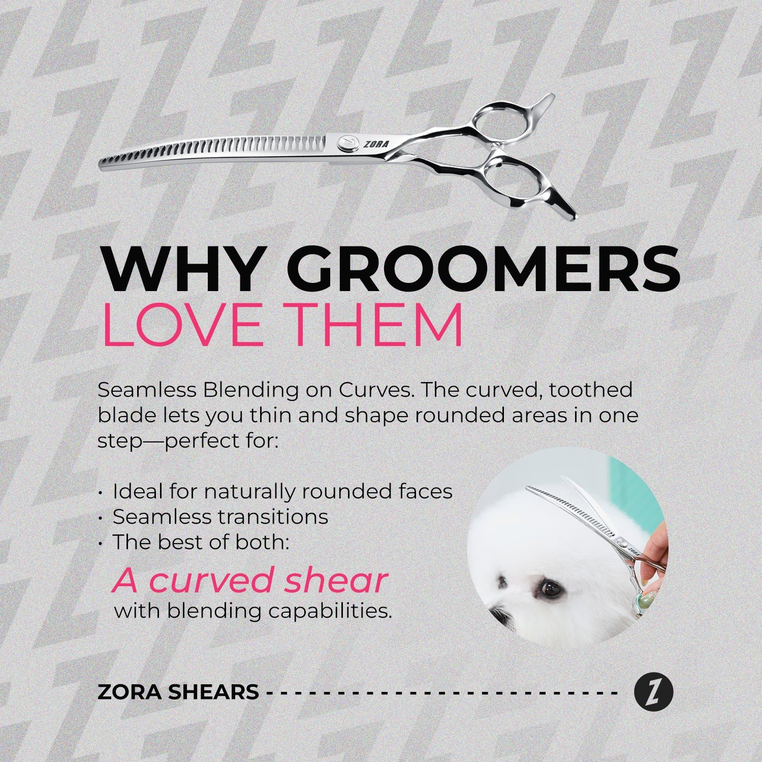 Zora Pet Grooming Curved Blender Shear - Model A-7533C