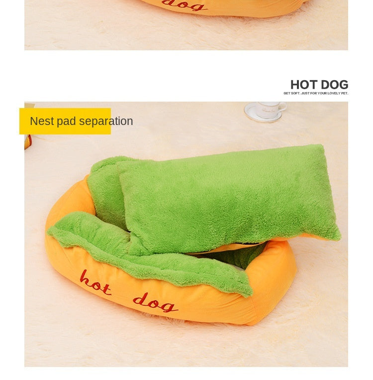 Hot Dog Shaped Pet Bed Soft Cozy Funny Dog Cushion