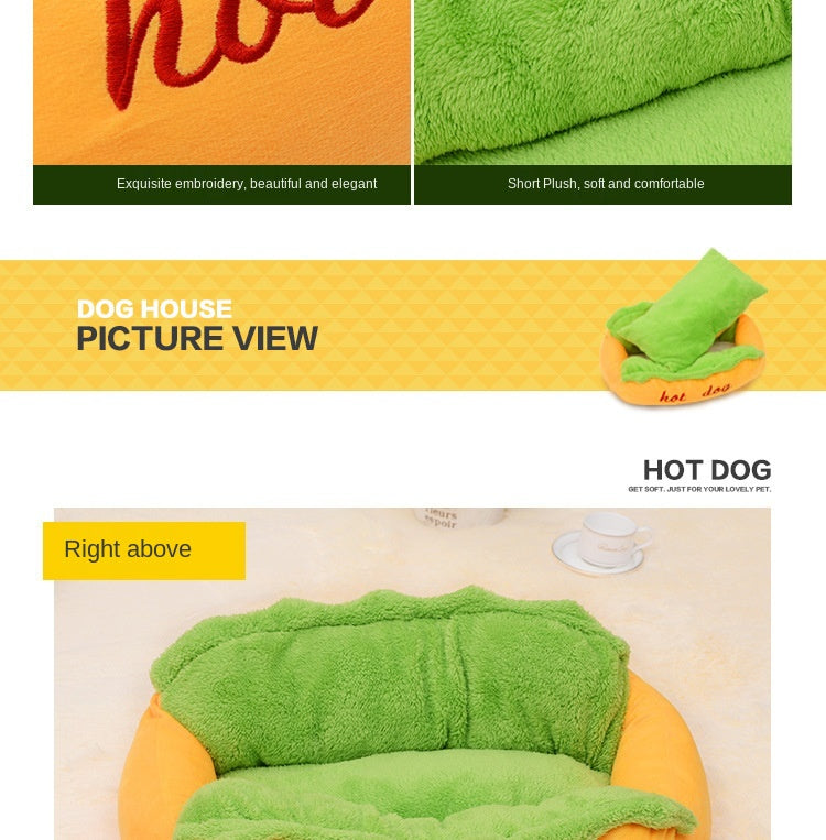 Hot Dog Shaped Pet Bed Soft Cozy Funny Dog Cushion