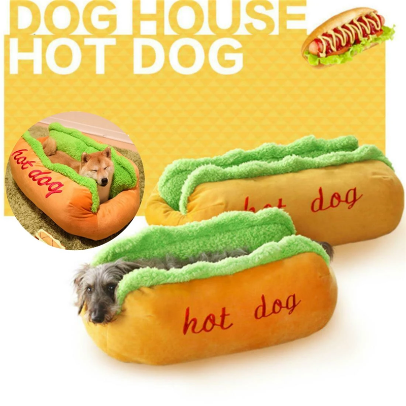 Hot Dog Shaped Pet Bed Soft Cozy Funny Dog Cushion
