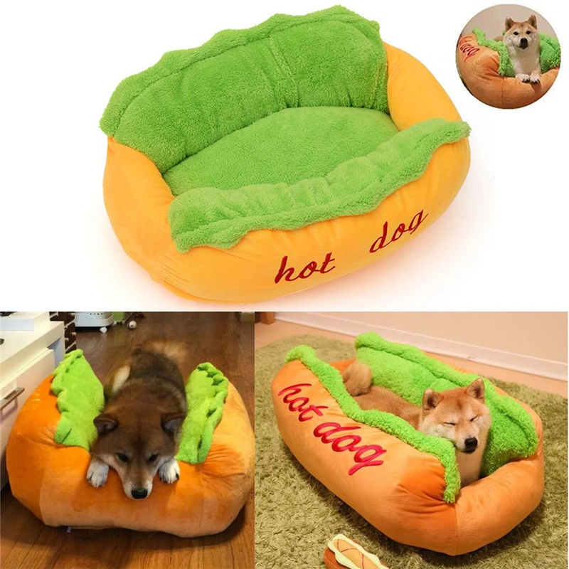 Hot Dog Shaped Pet Bed Soft Cozy Funny Dog Cushion