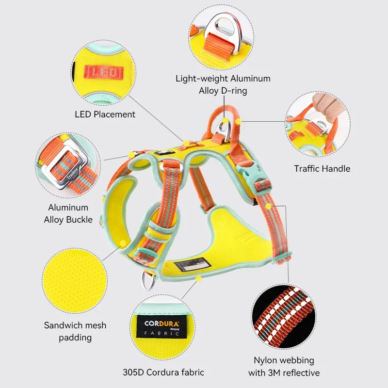 Truelove New Pet Harness Premium Anti Pull Reflective Light Up Nylon Breathable Adjustable Dog Harness Training Vest TLH5657