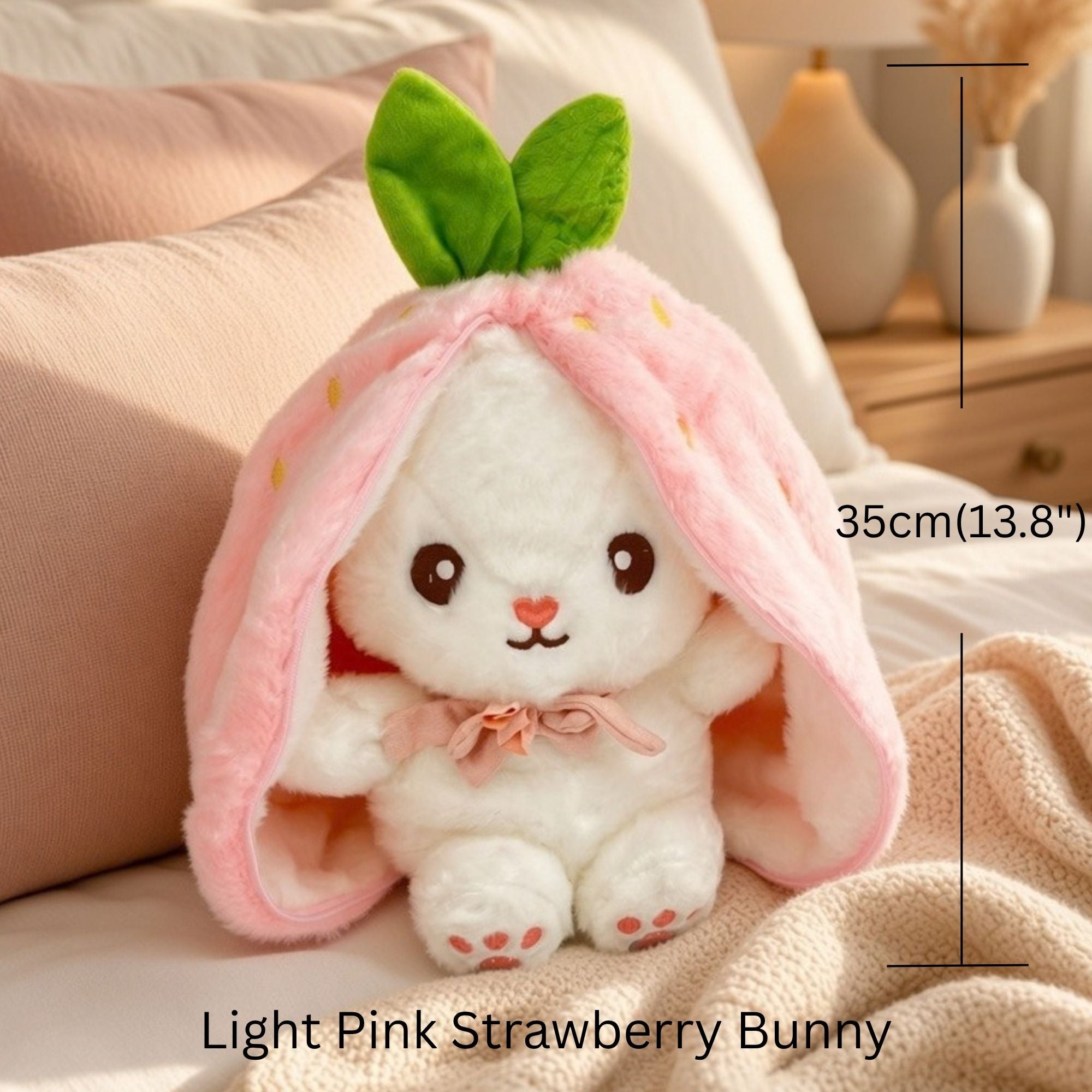 Reversible Strawberry Bunny Plush Toy Transforming Hide and Seek