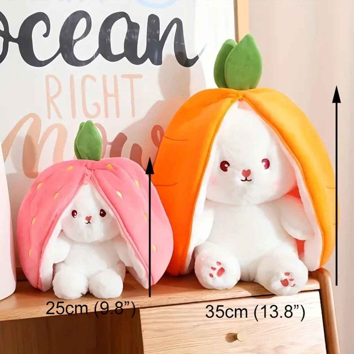 Reversible Strawberry Bunny Plush Toy Transforming Hide and Seek