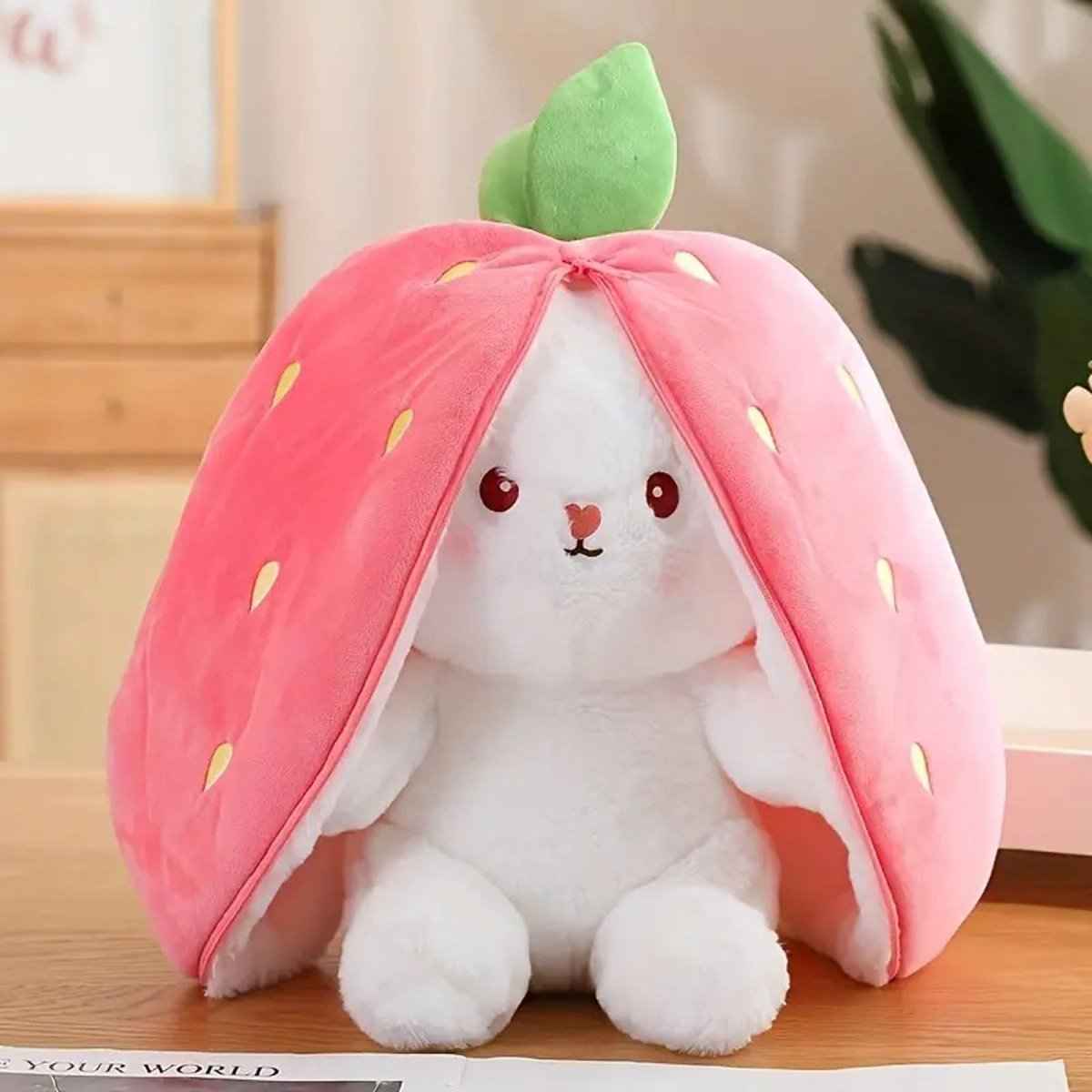 Reversible Strawberry Bunny Plush Toy Transforming Hide and Seek