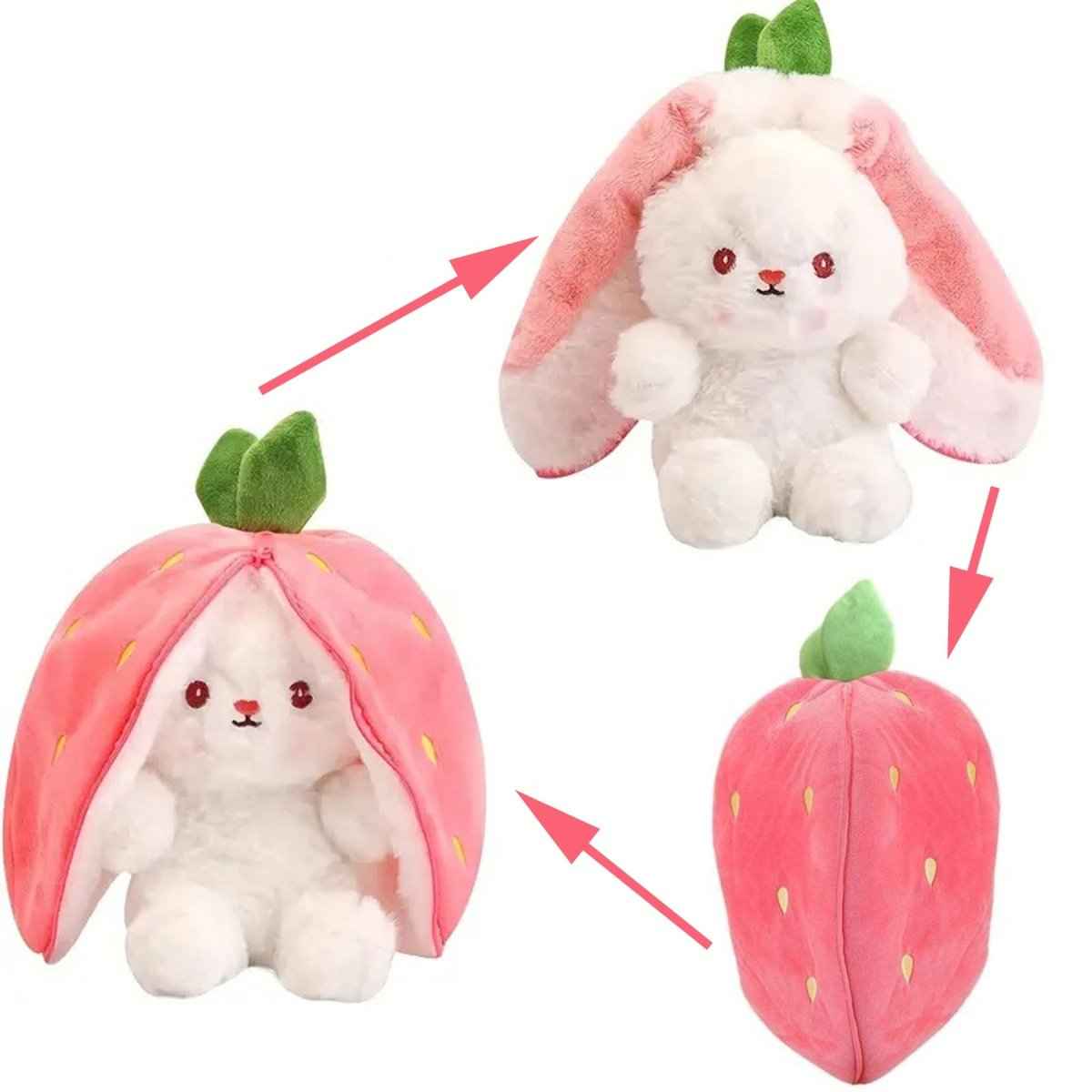Reversible Strawberry Bunny Plush Toy Transforming Hide and Seek