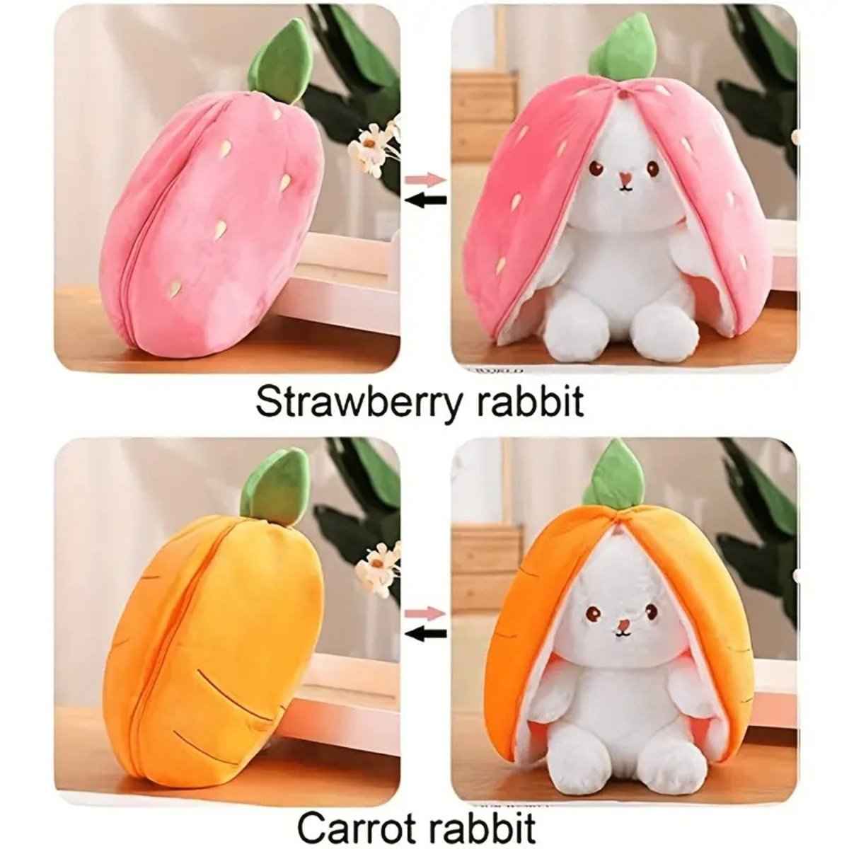 Reversible Strawberry Bunny Plush Toy Transforming Hide and Seek