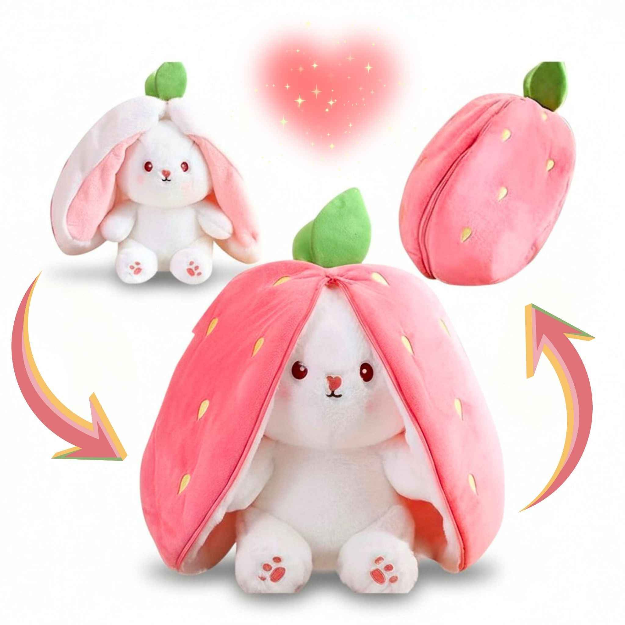 Reversible Strawberry Bunny Plush Toy Transforming Hide and Seek