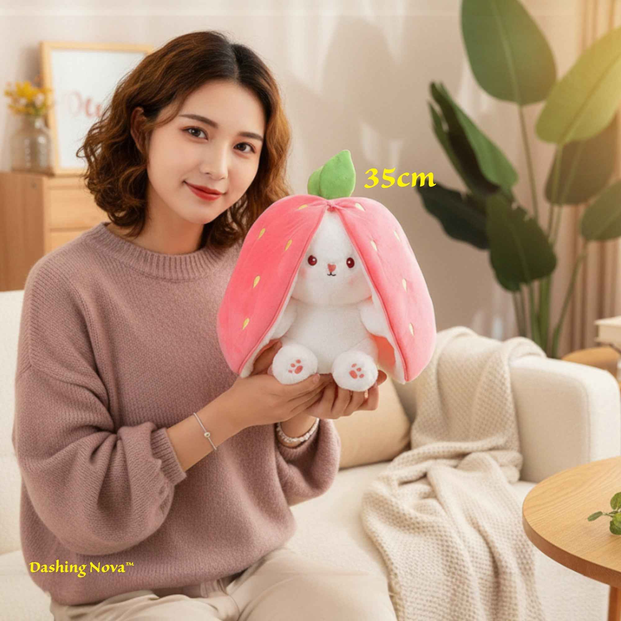 Reversible Strawberry Bunny Plush Toy Transforming Hide and Seek