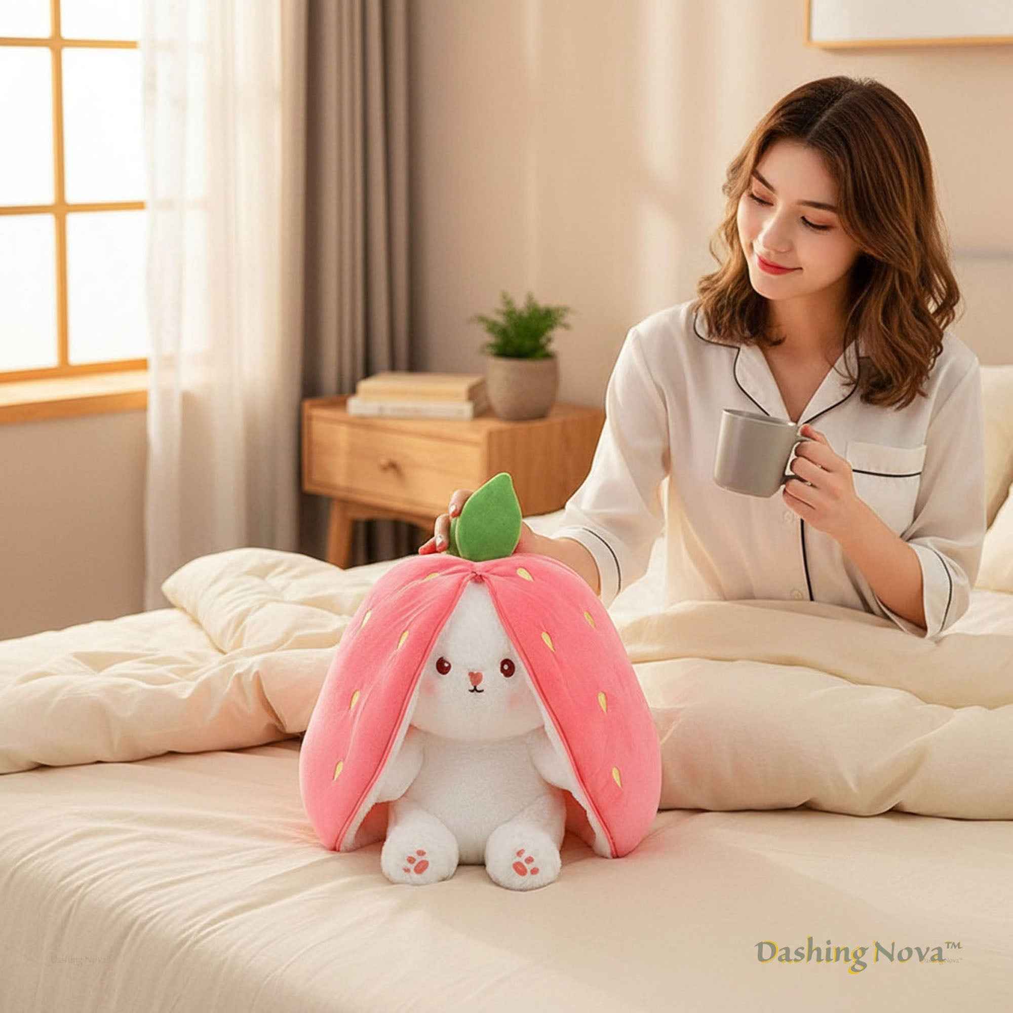 Reversible Strawberry Bunny Plush Toy Transforming Hide and Seek
