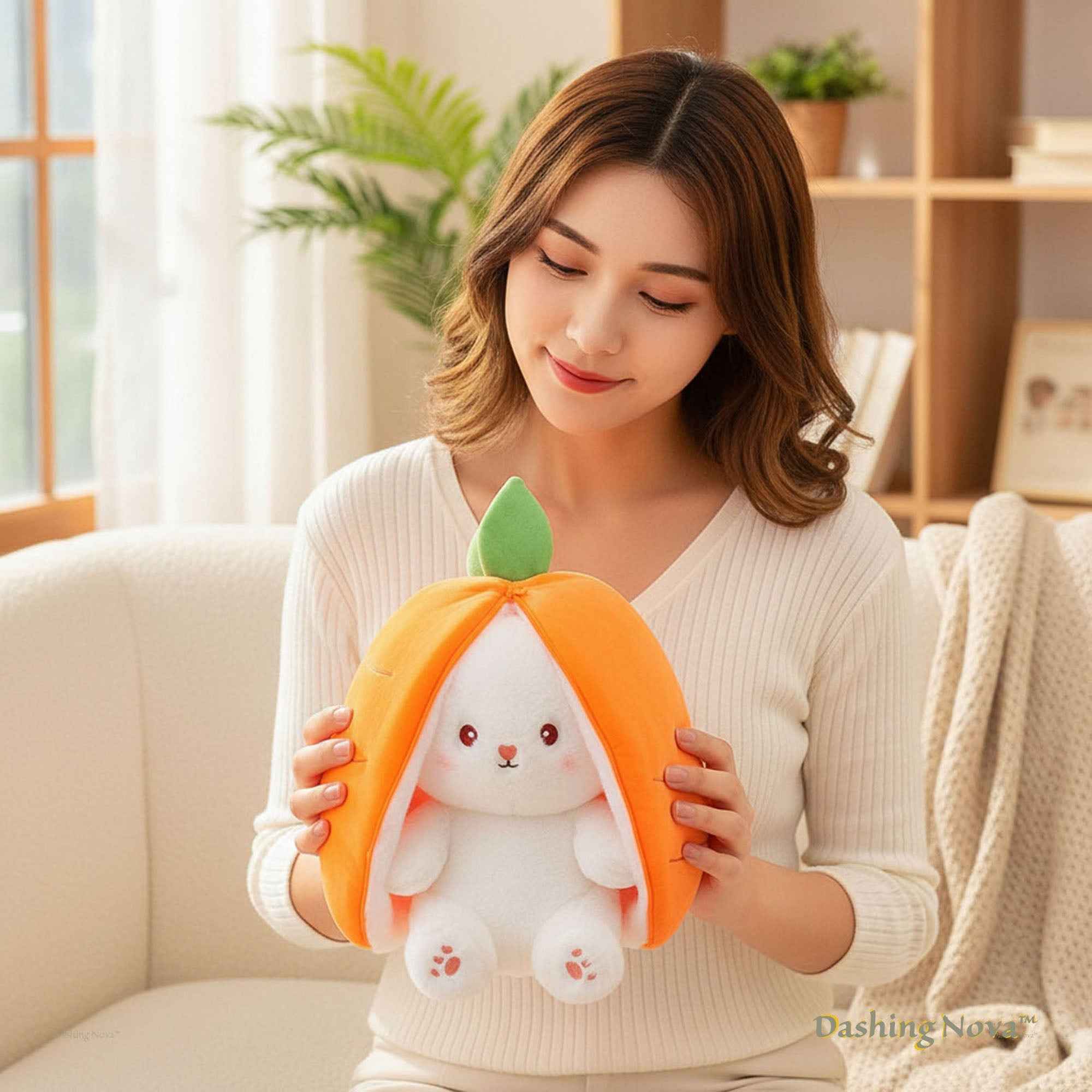 Reversible Strawberry Bunny Plush Toy Transforming Hide and Seek