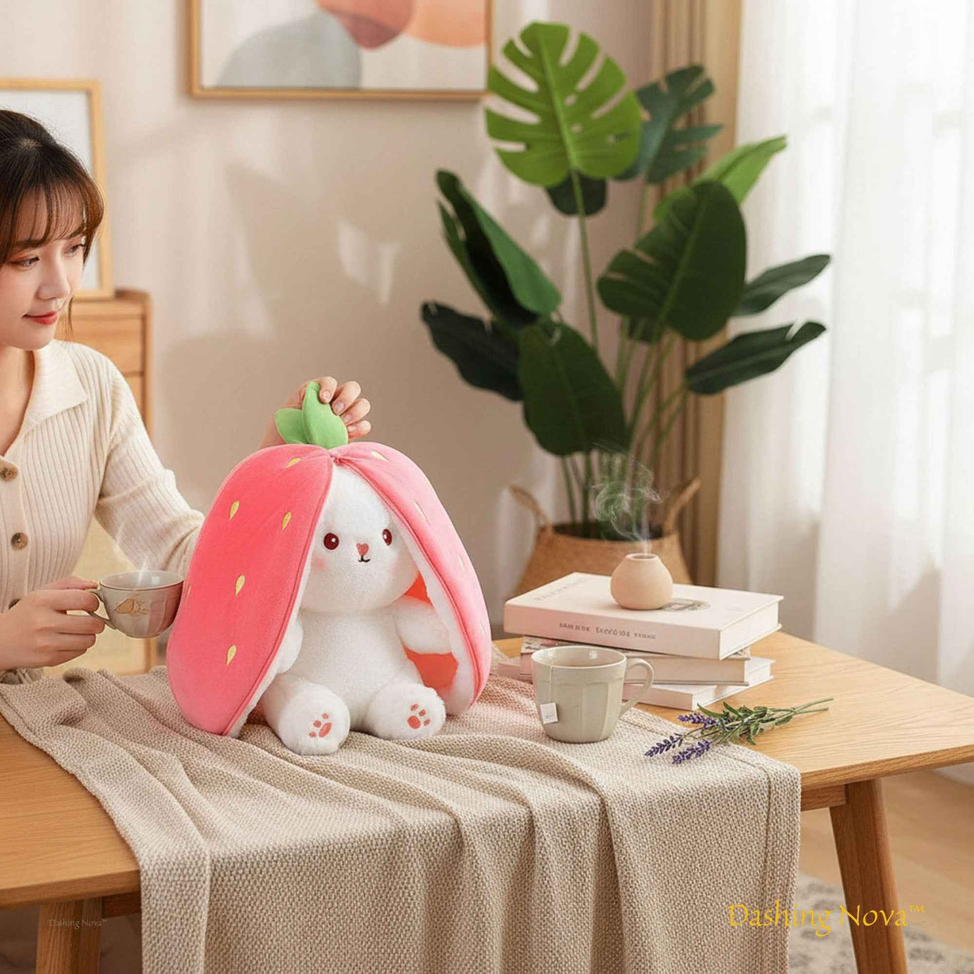 Reversible Strawberry Bunny Plush Toy Transforming Hide and Seek