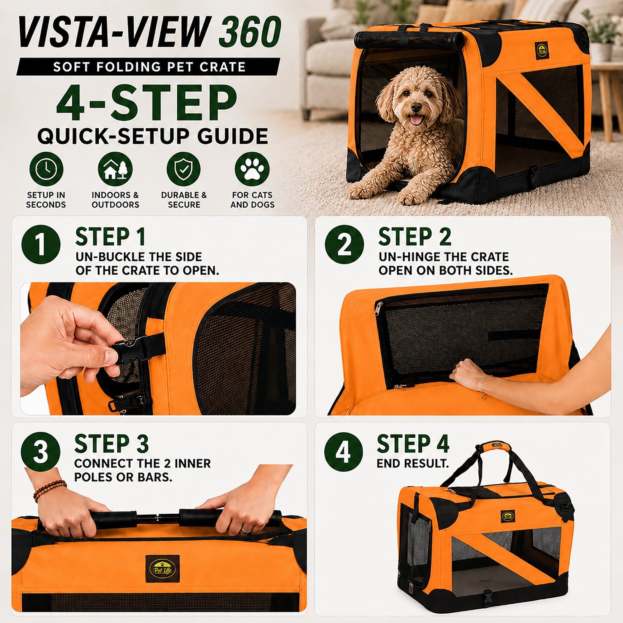 360° Vista View Folding Soft Metal Frame Pet Dog Carrier