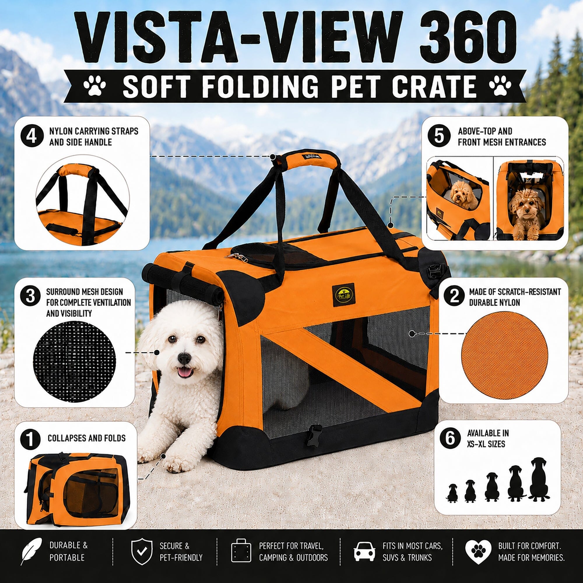 360° Vista View Folding Soft Metal Frame Pet Dog Carrier