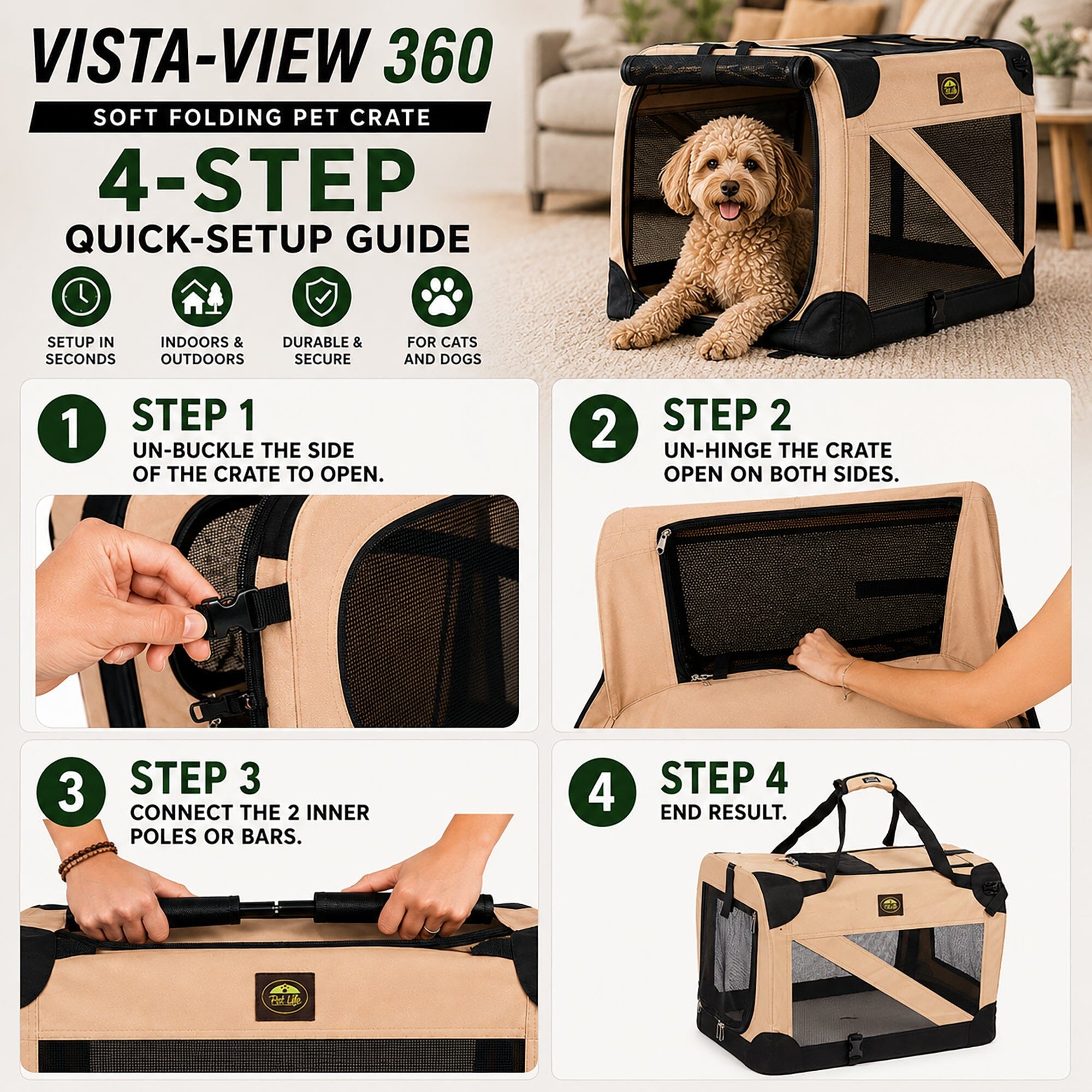 360° Vista View Folding Soft Metal Frame Pet Dog Carrier