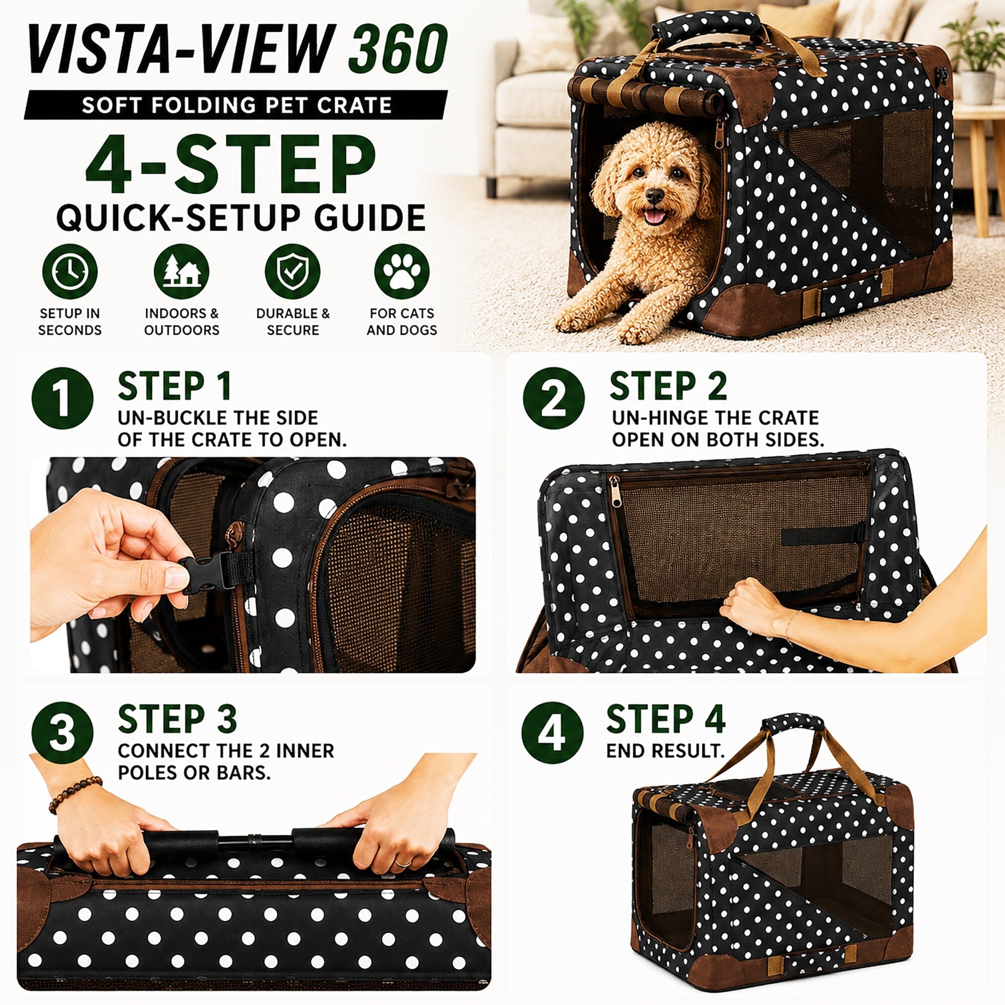 360° Vista View Folding Soft Metal Frame Pet Dog Carrier