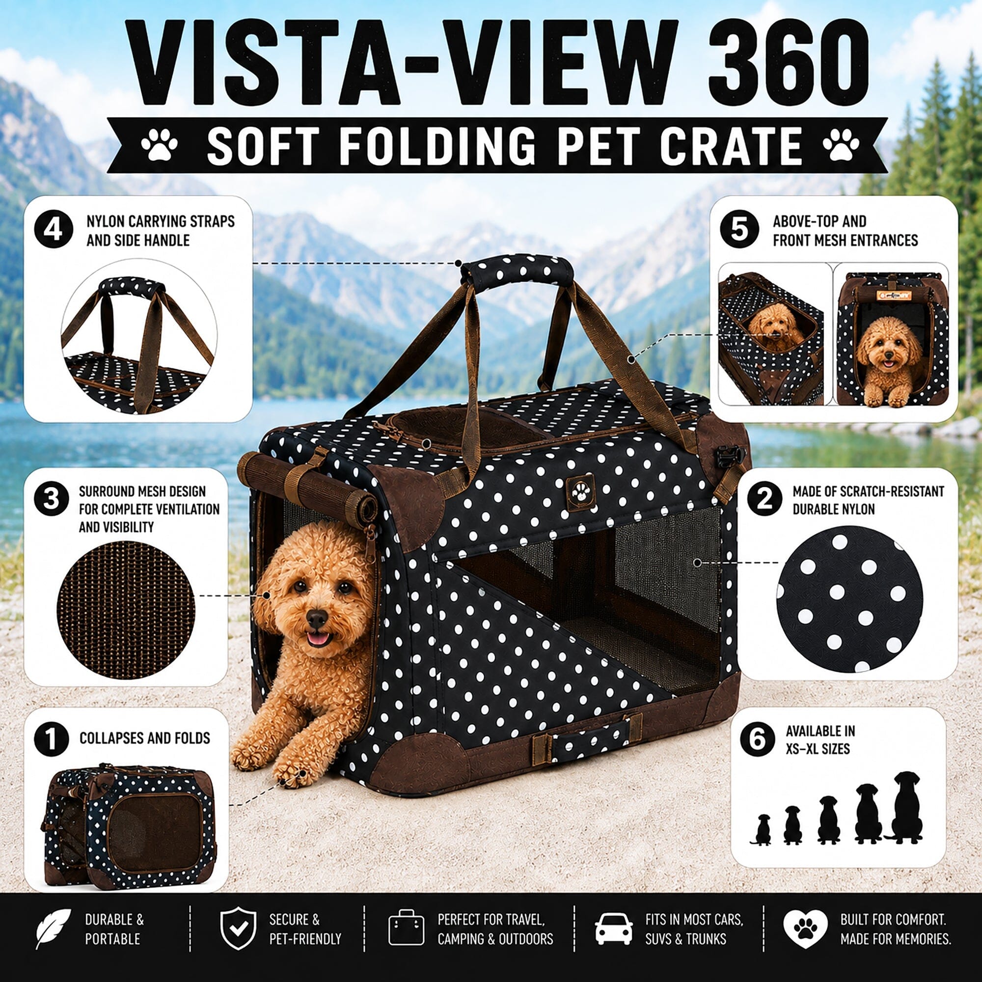 360° Vista View Folding Soft Metal Frame Pet Dog Carrier