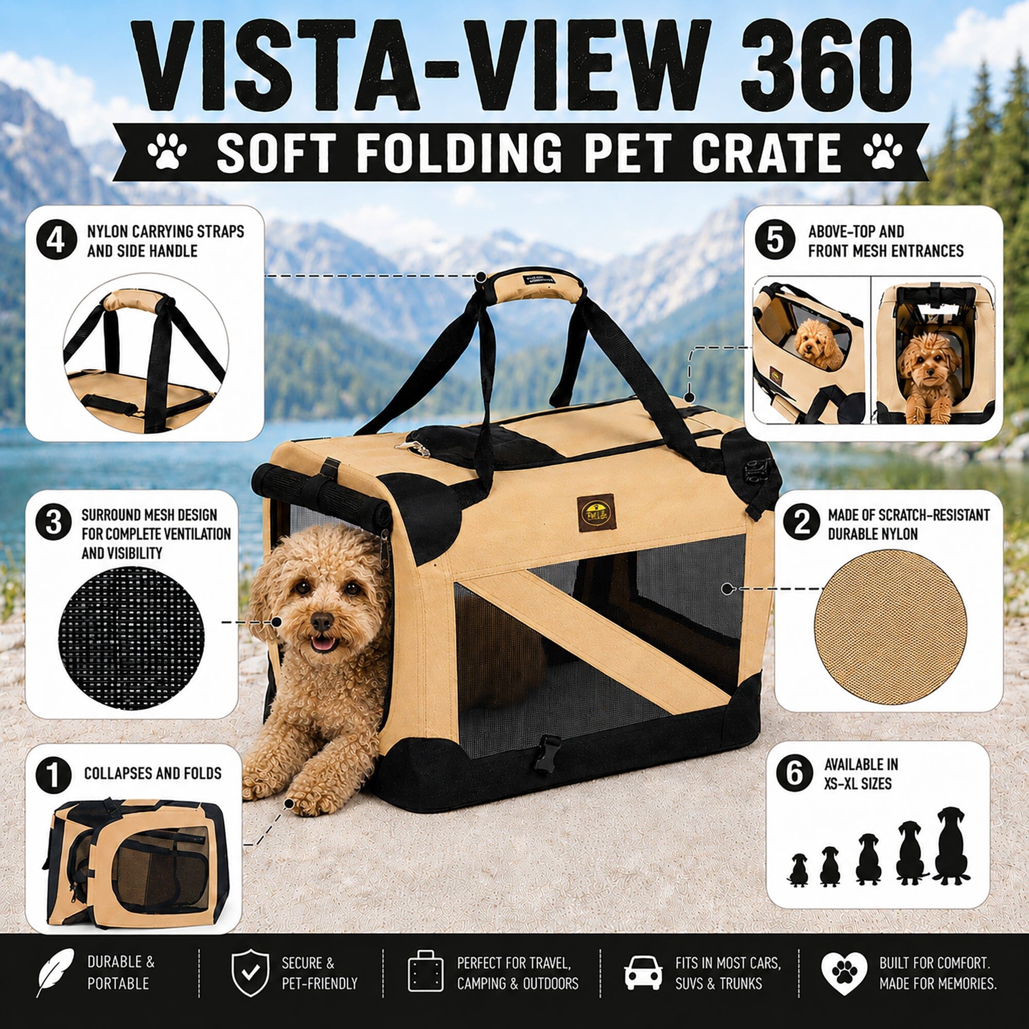 360° Vista View Folding Soft Metal Frame Pet Dog Carrier