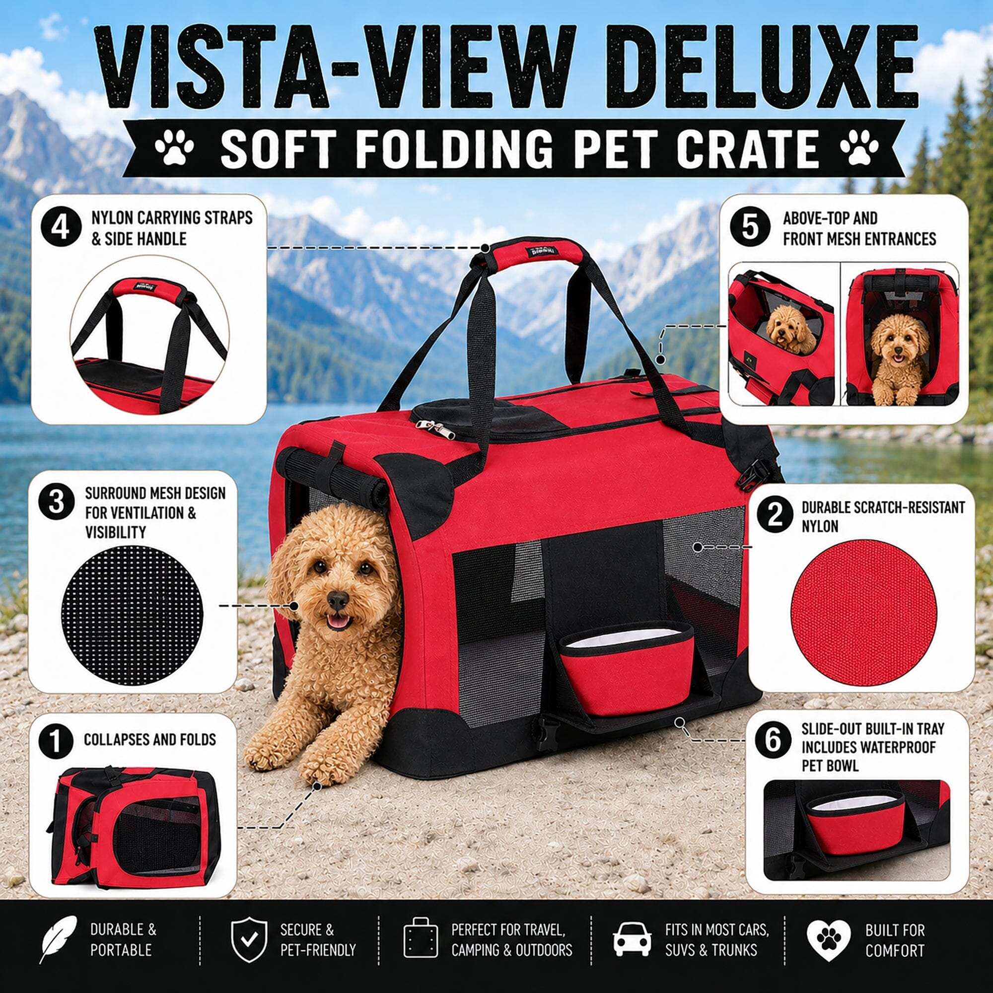 Deluxe 360° Vista View Folding Soft Pet Dog Crate Carrier