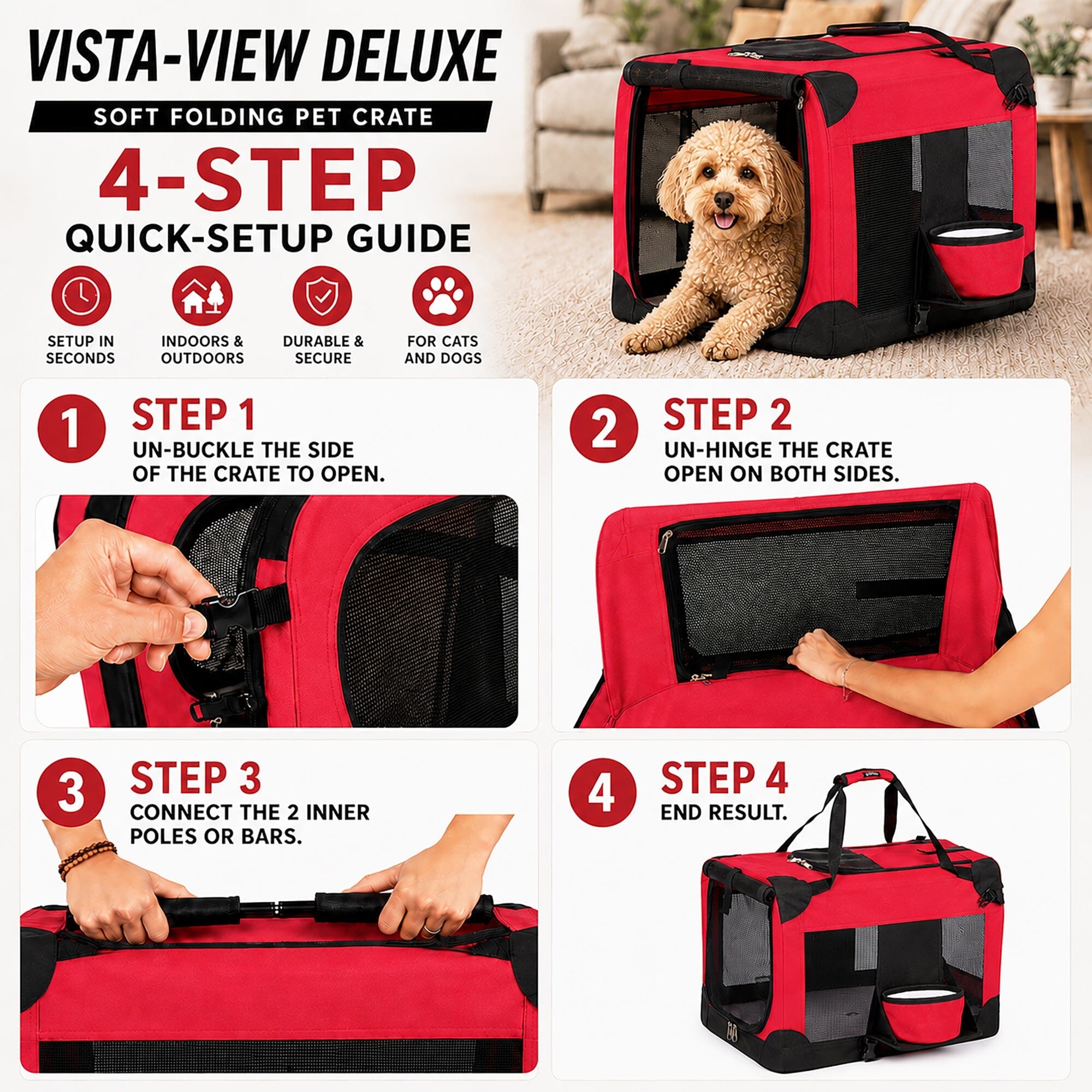Deluxe 360° Vista View Folding Soft Pet Dog Crate Carrier
