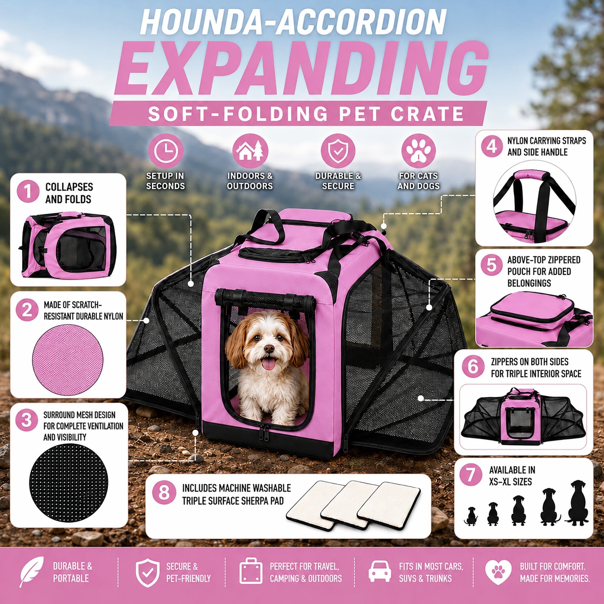 Hounda Accordion Collapsible Expandable Soft Pet Dog Crate