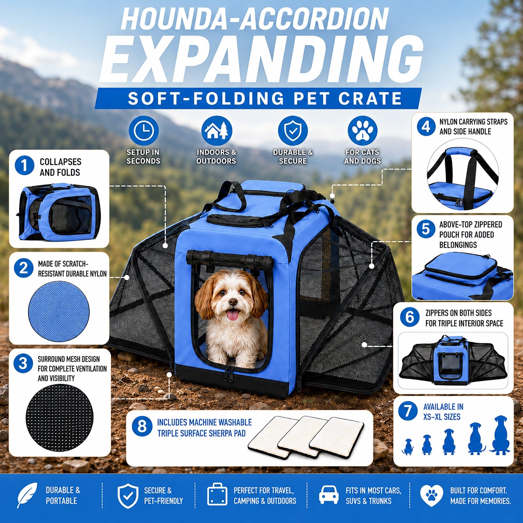 Hounda Accordion Collapsible Expandable Soft Pet Dog Crate