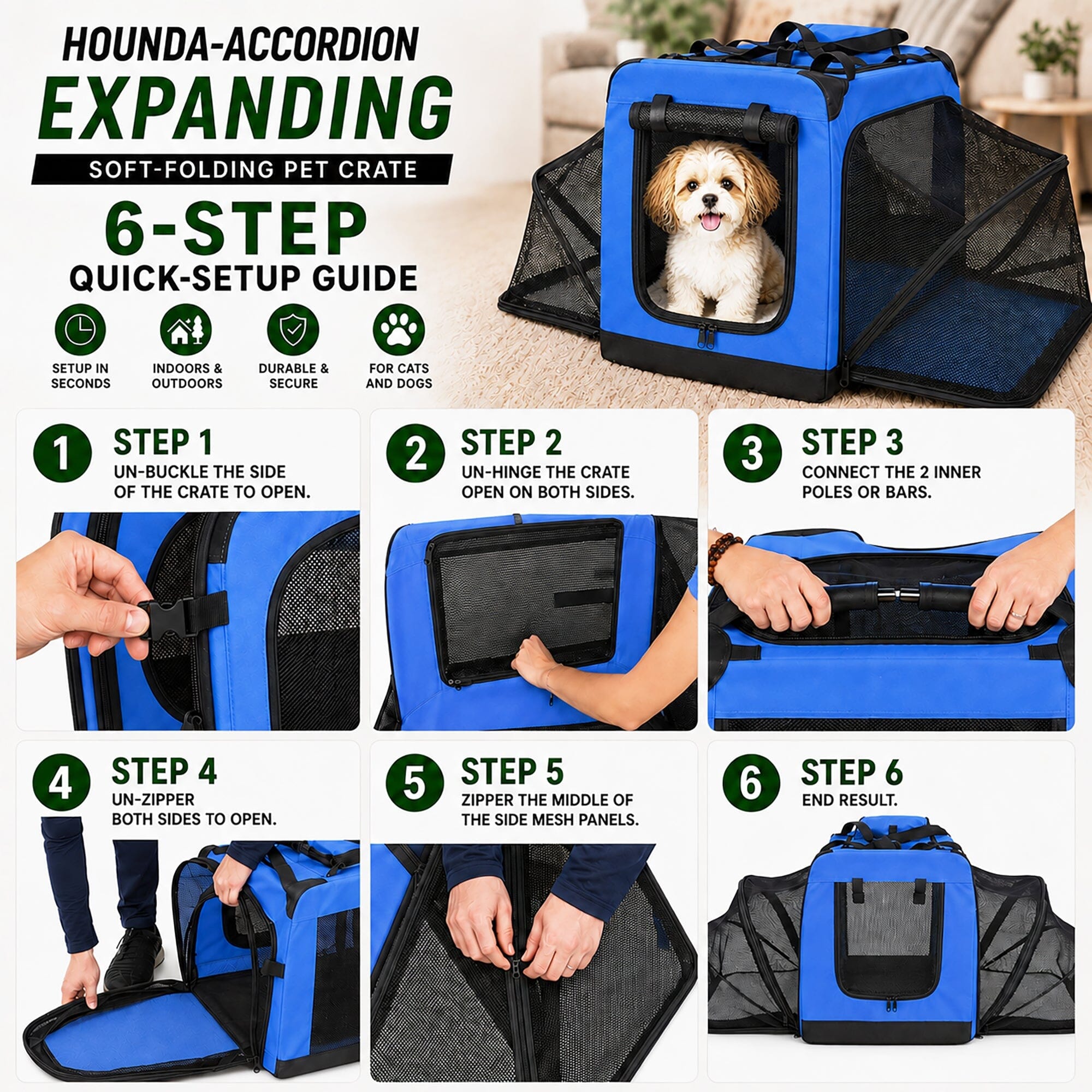Hounda Accordion Collapsible Expandable Soft Pet Dog Crate