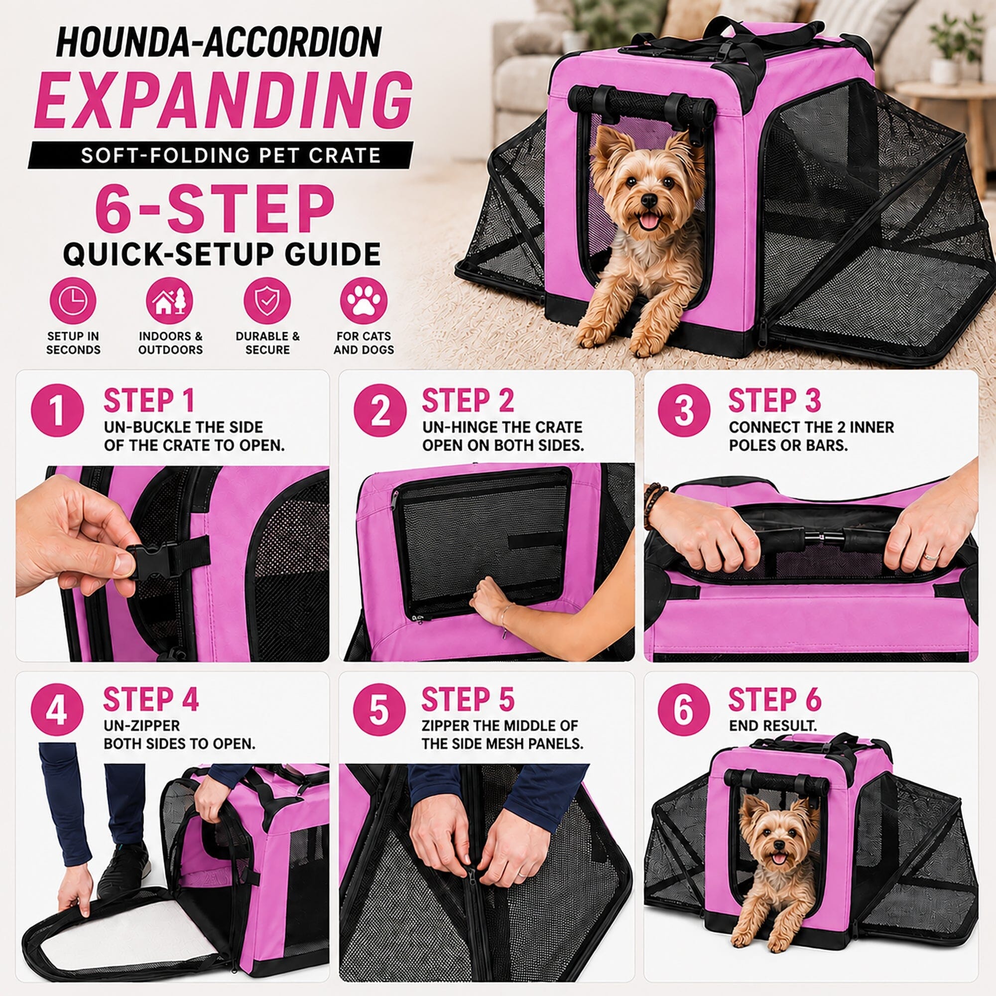Hounda Accordion Collapsible Expandable Soft Pet Dog Crate